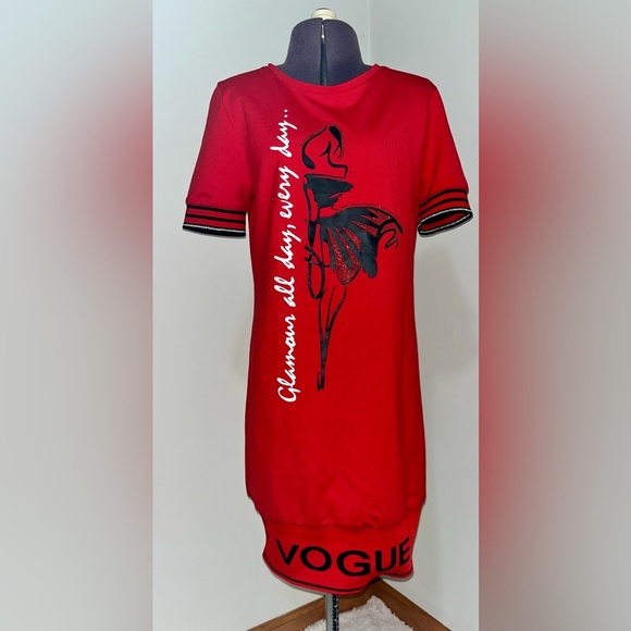 Red Tricotto Glam Dress with Black Accents - Picture 3 of 12